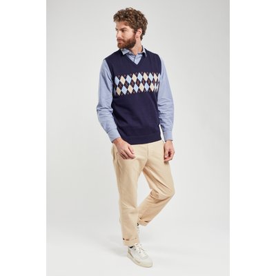 Pull sans manches motifs jacquards en coton GUY DE BERAC