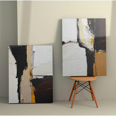 Tableau abstrait – tons noir, taupe et blanc (set de 2) PIER IMPORT
