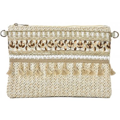 Sac à main pochette en paille BLEU CERISE