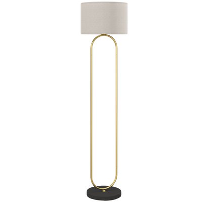 Lampadaire design néo-rétro H.156 cm métal doré abat-jour tissu lin HOMCOM
