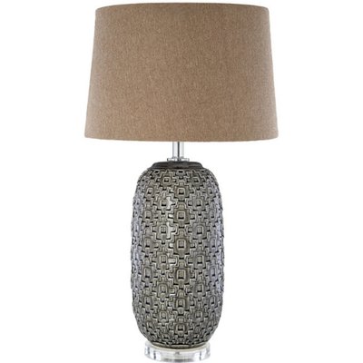 Reflective Geometric Ceramic with Linen Shade Table Lamp SO'HOME