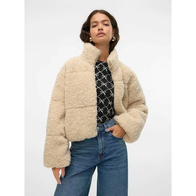 Bouclé Faux Fur Bomber Jacket with High Neck VERO MODA