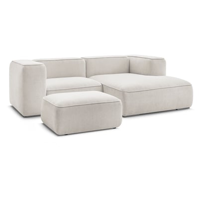 Canapé d'angle fixe 4 places en tissu texturé avec pouf, ZEPHYR BOBOCHIC