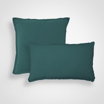 Housse de coussin en lin lavé, RÊVE DE LIN BLANC CERISE