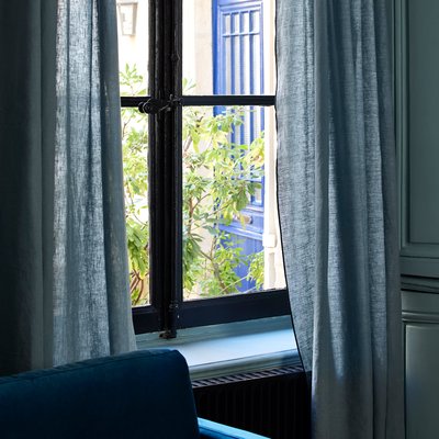Rideau Carlina Tamisant en Lin 100% lavé légèrement froissé Blanc 350x280 cm MADURA