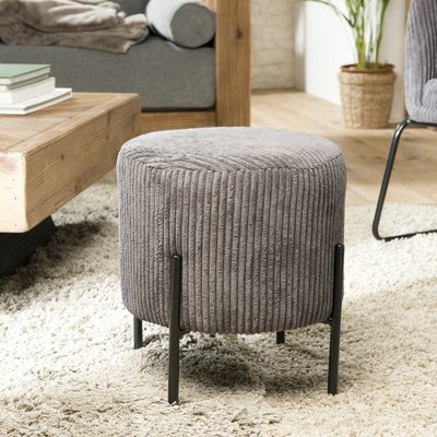 Petit tabouret en velours côtelé gris perle TIM PIER IMPORT