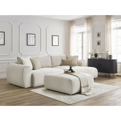 Canapé d'angle convertible 5 places en gros côtelé doux avec pouf, LUCIEN BOBOCHIC