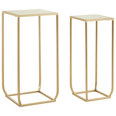 Set of 2 Mirrored Top Side Tables in Champagne Finish SO'HOME