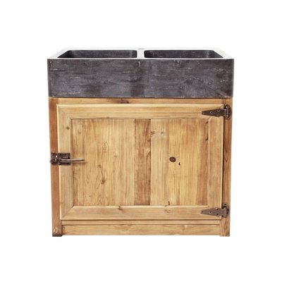 Meuble bas de cuisine en bois recyclé et pierre bleue CHAMPÊTRE MADE IN MEUBLES 