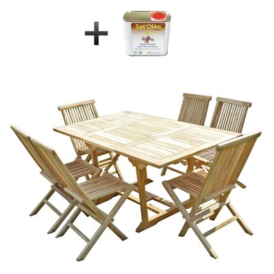 Ensemble salon de jardin en teck SERANG 6 chaises - Bundle huile C ET L JARDIN