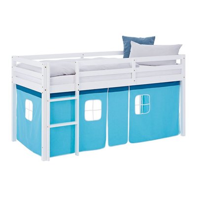Lit mi-hauteur 90x200 cm matelas rideau bleu HOMESTYLE4U