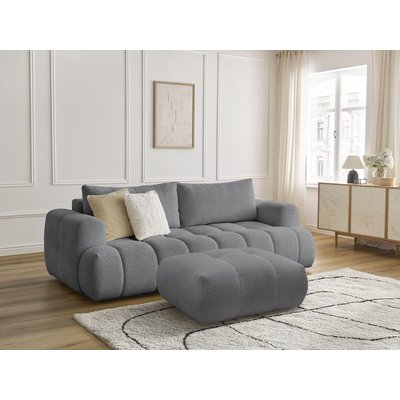 Canapé droit convertible 3 places en tissu bouclette avec pouf, FUJI BOBOCHIC
