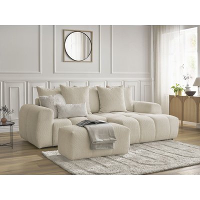 Canapé d'angle convertible 3 places en tissu bouclette avec pouf, ROXELANE BOBOCHIC