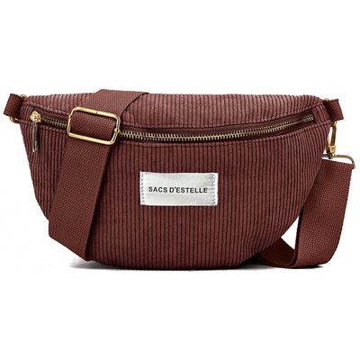 Sac à main bandoulière banane en velours côtelé BLEU CERISE