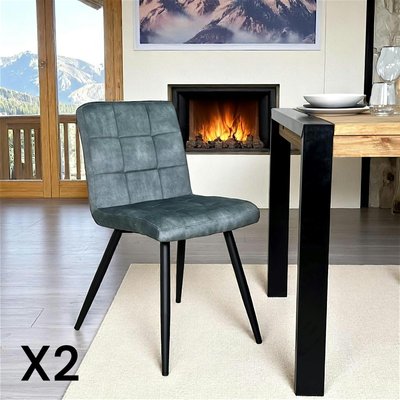 Chaise de salle à manger en velours capitonné gris style contemporain MALMOE (lot de 2) PIER IMPORT