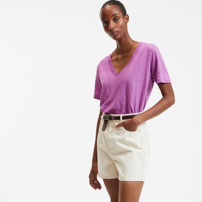 Tee shirt en lin col v manches courtes LA REDOUTE COLLECTIONS