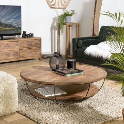 Table basse ronde 120 cm bois recyclé et métal noir SWING PIER IMPORT