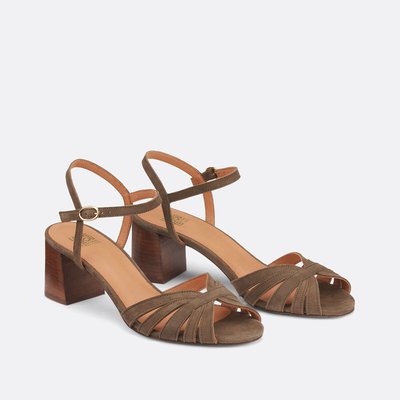 Sandales en cuir suédé à talon LA REDOUTE COLLECTIONS
