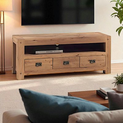 Meuble TV 150cm bois de chêne 3 tiroirs 1 niche style contemporain FJORD PIER IMPORT
