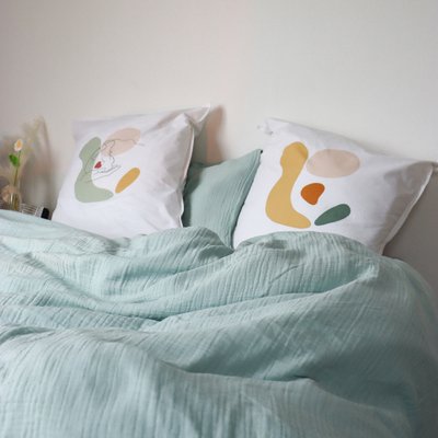 Parure de lit gaze et percale de coton, RÊVES EN ROSE BLANC CERISE