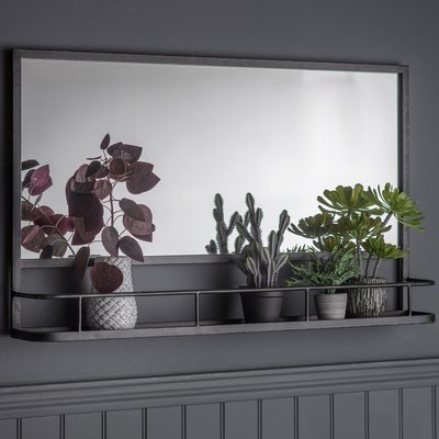 106 x 63cm Black Industrial Mirror with Shelf SO'HOME