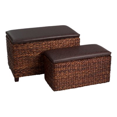 Set of 2 Natural Leather Effect Ottoman Storage SO'HOME