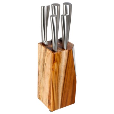 Set de 5 couteaux de cuisine en inox et bloc en acacia ATMOSPHERA