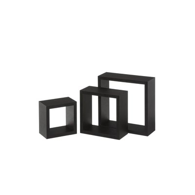 Set de 3 Étagères Murales Carrées en Bois Noir - 25x25x9cm WADIGA
