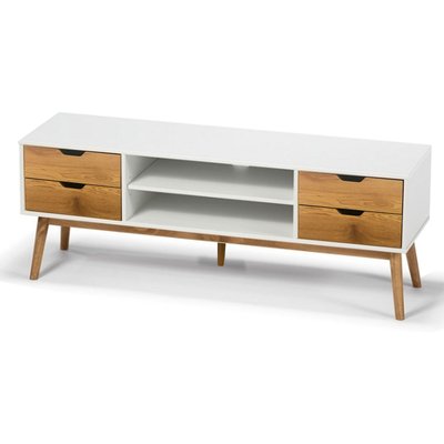 Meuble de télévision bois et blanc 140x40x52cm WADIGA