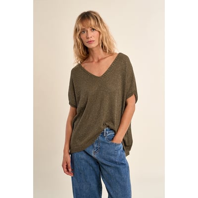 Petit Pull Manches Courtes Vert Marin - Taille 38 Femme - Occasion Très Bon état