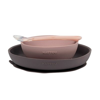 Coffret repas 3 pièces en silicone rose/gris NATTOU