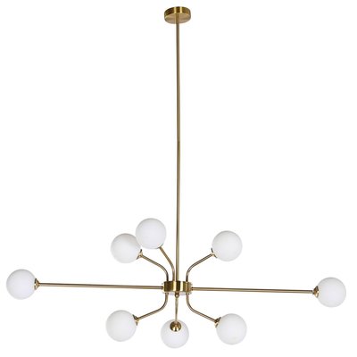 Suspension en métal doré et 8 globes en verre opale blanc 110x38x38cm WADIGA