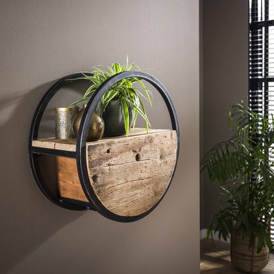 Étagère murale industrielle 50 cm bois métal CYCLADES PIER IMPORT