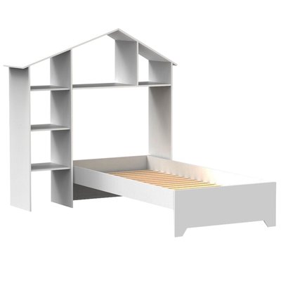 Lit enfant avec étagère en bois blanc 90x190cm WADIGA