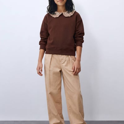 Sweat uni col claudine vichy en coton MONOPRIX