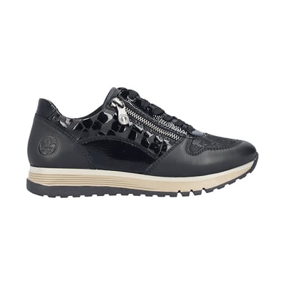 Baskets running noires à semelles plates avec lacets noirs plats et zip RIEKER