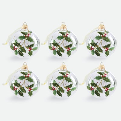 Lot de 6 boules de Noël, en verre, motif houx, CASPAR LA REDOUTE INTERIEURS