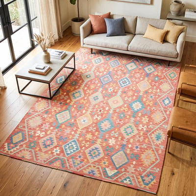 Tapis kilim, motif géométrique tissé plat en laine, KILIM 53 UN AMOUR DE TAPIS