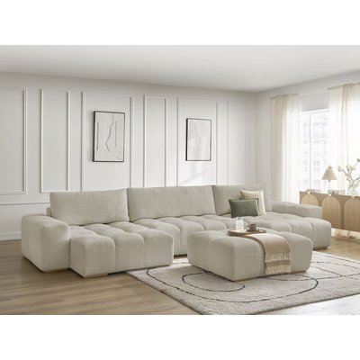 Canapé panoramique convertible 6 places en tissu texturé avec pouf, ANAKIN BOBOCHIC
