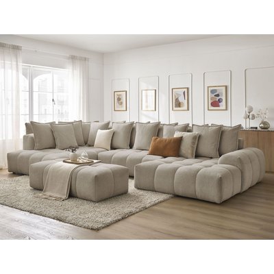 Canapé panoramique convertible 7 places en tissu chiné avec pouf, EVEREST BOBOCHIC