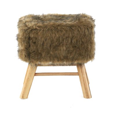 Pouf carré en fourrure synthétique pieds pin, Lasco COULEURS DES ALPES