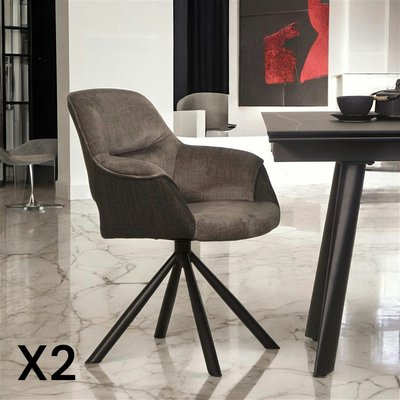 Fauteuil pivotant bi-matière, couleur taupe (lot de 2) IENA PIER IMPORT