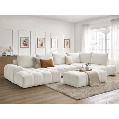 Canapé panoramique convertible 7 places en tissu chiné avec pouf, EVEREST BOBOCHIC