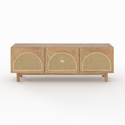 Meuble TV en bois massif de mindi et rotin 160 cm - DELYA RENDEZ-VOUS DÉCO