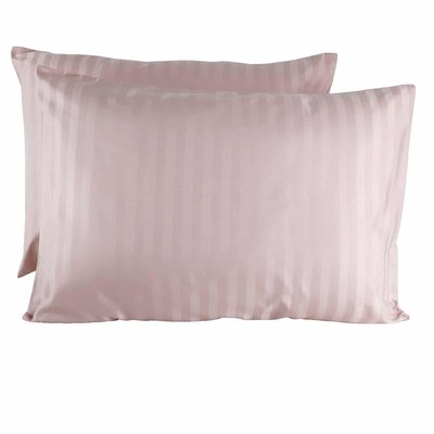 Lot de 2 taies d'oreillers coton bandes satin MIRAGE LINANDELLE