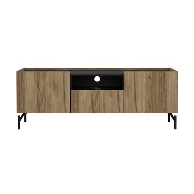 Meuble TV 2 portes 1 tiroir décor bois et noir mat L147 cm - BILLIE CALICOSY