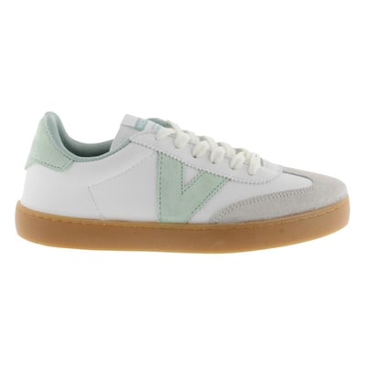 Tennis en cuir vertes à talon plat avec un patch de la marque sur la languette VICTORIA