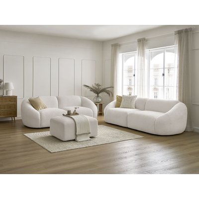 Canapé droit fixe 6 places en tissu bouclette avec pouf, TINA BOBOCHIC