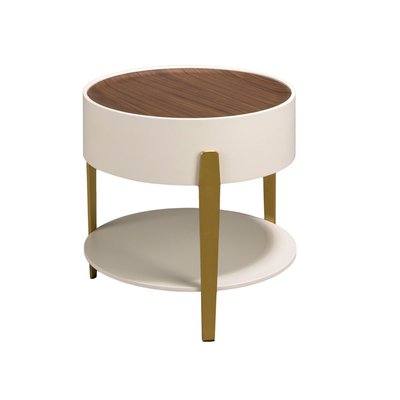 Table d'angle ronde en noyer, bois et acier poli plaqué ANGEL CERDA
