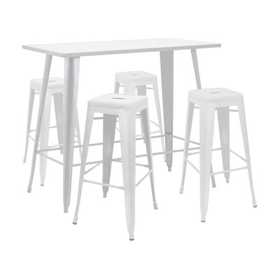Table haute de jardin et 4 tabourets en métal, NEW YORK OVIALA
